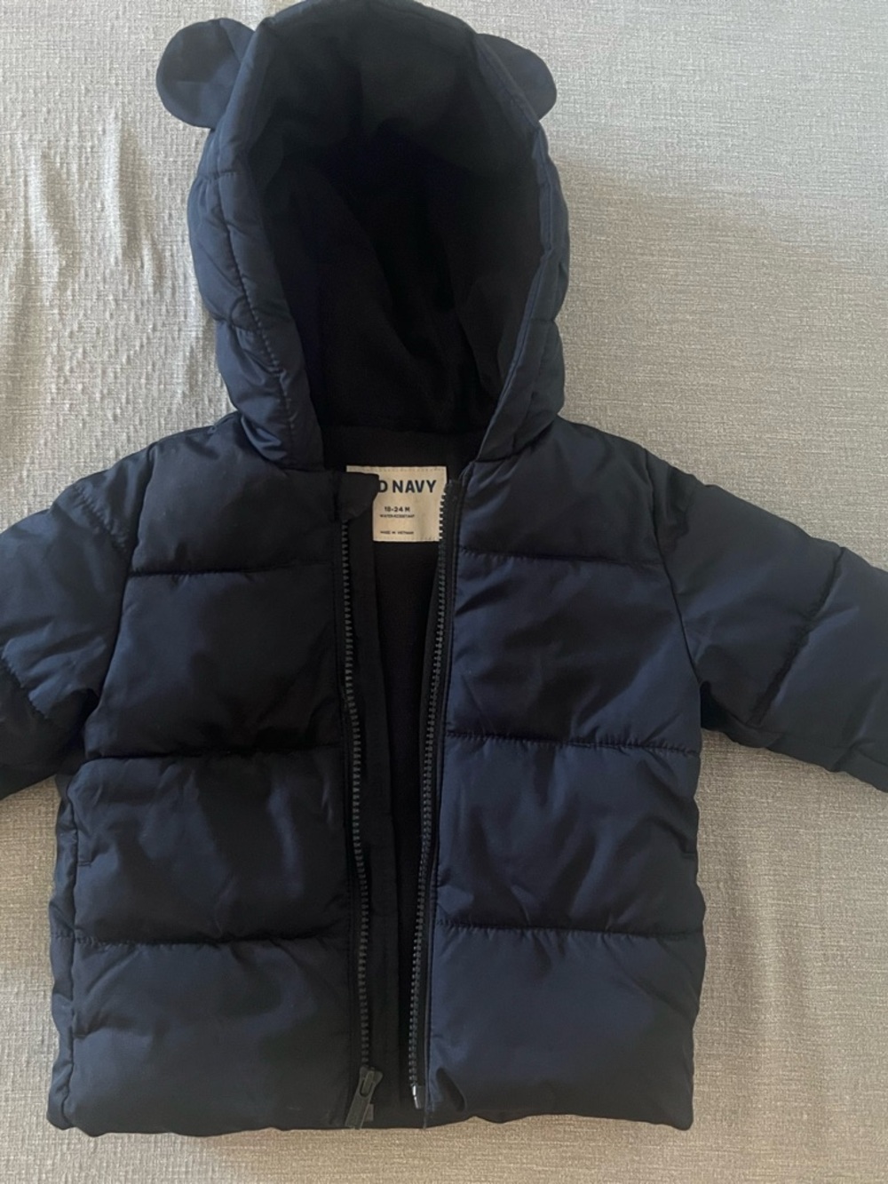 Old Navy Navy Hooded Puffer Jacket 18-24 months with cute ear accents on hood